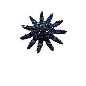 Vintage Japanned Blue Rhinestone Starburst Brooch Pin (A832)